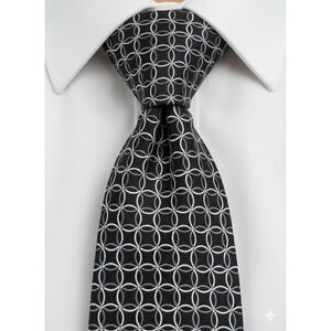 XMI black white silver circles geometric silk tie - 59.5"
